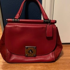 Red Suede and Leather Coach Bag